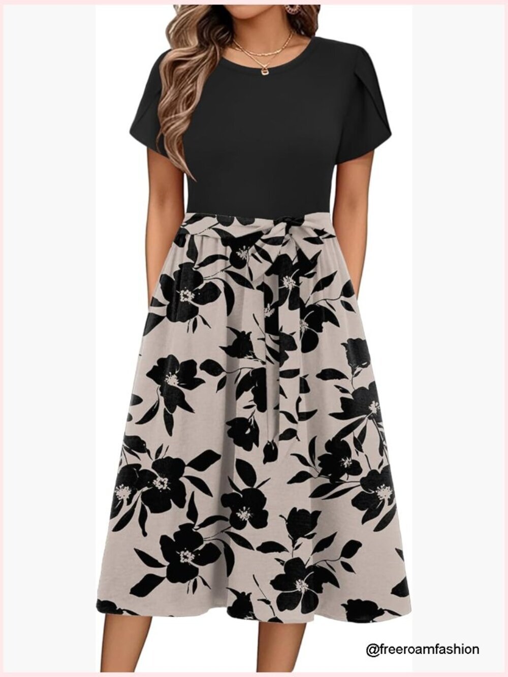 Midi Dress with Pockets Short Sleeve Flowy Casual Summer T-Shirt Dress